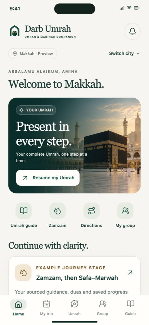 Darb Umrah Makkah home-screen design concept